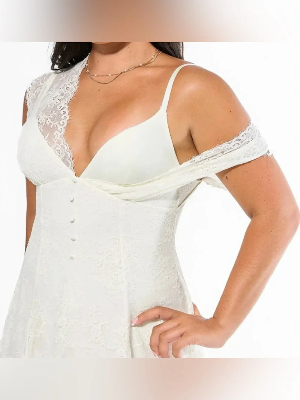 Popilush Lace Midi Dress with Front Slit - White size XXL with shapewear NWT - Picture 2 of 5